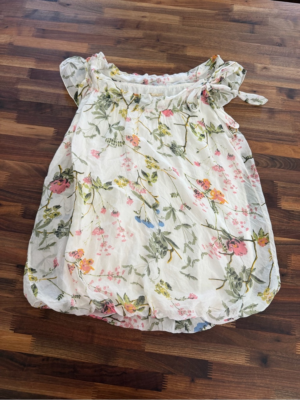Giusy Silk Floral Tie-Shoulder Camisole Top - cream w/Pink & Green floral Print